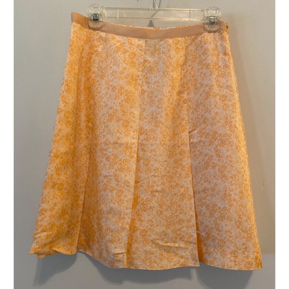 Casual Corner Womens Silk Floral Pleated Skirt Size 4 Peach & White